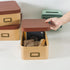 Soul & Lane Kraft Decorative Boxes - Set of 3, Cardboard with Light Leather Lids, Bronze Label Holders for Home Decor