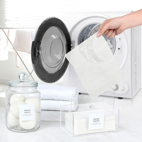 Glass Jars and Dryer Sheet Holder Set, Dispenser with Lids and Labels for Laundry Room Organization, Airtight Half