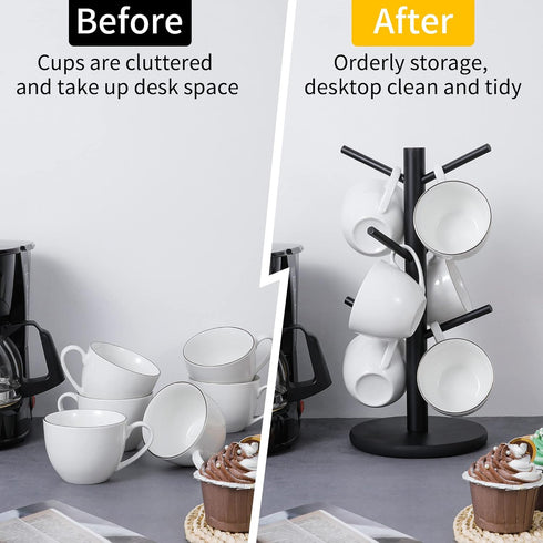 MyLifeUNIT Mug Holder Tree, Coffee Cup Holder with 6 Hooks for Kitchen, Office, Black