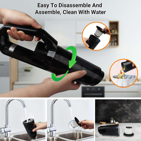 Portable Handheld Car Vacuum Cleaner, 15000PA Suction, High Power Mini Rechargeable Vacuum with LED Light,