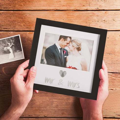 Jinchuan Heart Thumbprint Keepsake Frame and Ink Kit, Wedding Registry Idea Shower Gift for Bride Newlywed (Black Frame)
