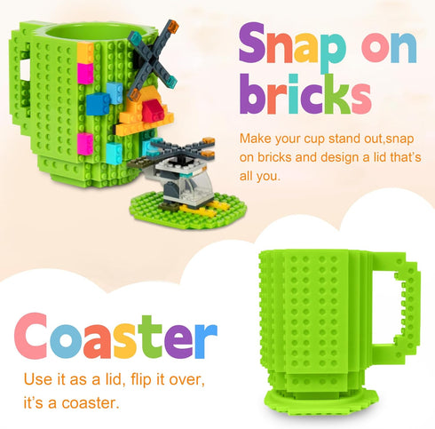 Fubarbar Novelty Coffee Mugs, Kids Brick Gaming Mug with Straw, Funny Xmas/Birthday Gift for Men, Women, Kids (Green)