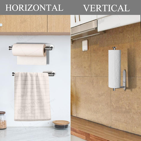 Paper Towel Holders, Self-Adhesive Under Cabinet Mount, Stainless Steel, for Kitchen, Pantry, Sink, Bathroom, Silver