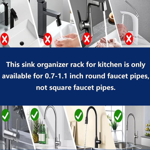 DURAUSE 0.7-1.1inch Kitchen Sink Faucet Organizer Multifunction Sponge Holder Organizer Sink Drain Holder Over Faucet