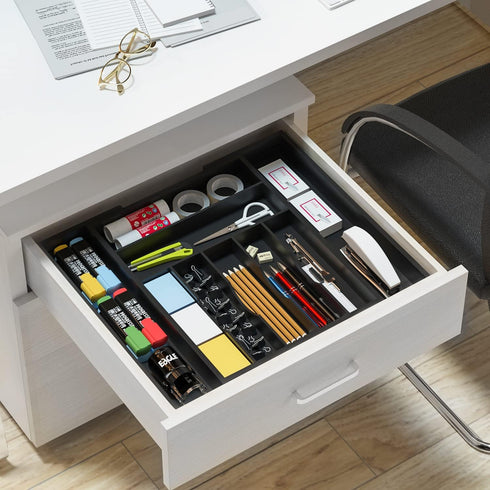 Utensil Organizer, Bamboo Expandable Cutlery Tray with Dividers for Office Storage, Makeup Desk Drawer