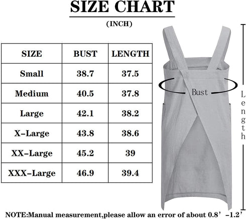 Women's Cotton Linen Cross Back Apron Pinafore Dress for Baking, Cooking, Gardening & Work