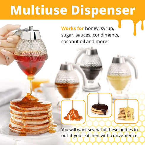 8 Oz CLEVLI Honey Dispenser No Drip Glass with Stand Honey Jar Clear Glass Honey Container with Dipper Maple Syrup