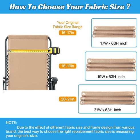 17" 63" Ostlttyn Zero Gravity Chair Replacement Fabric Kit, W x L Repair Cloth with Replacement Bungee Cord for Anti