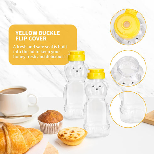KEJJNYER 12 Pack 12 oz, Dispensing(350ml /12oz) Honey Bear Bottle Reusable Plastic Honey Bear Jars Bulk with Yellow