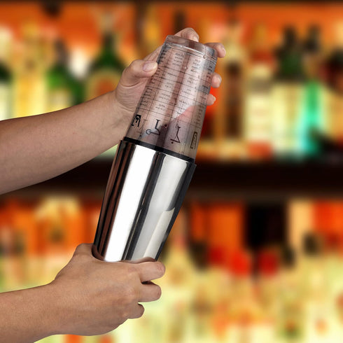 HIC Bar Boston Cocktail Shaker Set with Mixer Glass and 7 Printed Recipes, 18/8 Stainless Steel