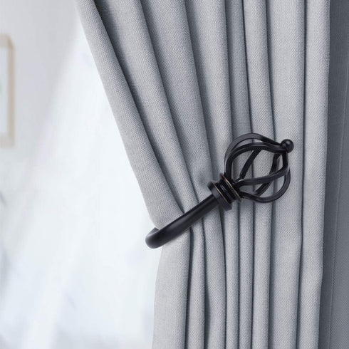KAMANINA Decorative Curtain Drapery Holdbacks, Twisted Cage Finials, Black (1 Pair/2 Pack)