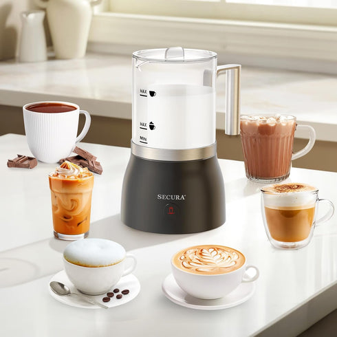 17oz 4-in-1 Secura Detachable Milk Frother and Steamer, Electric Milk Warmer with Glass Jug, Hot & Cold Foam Maker