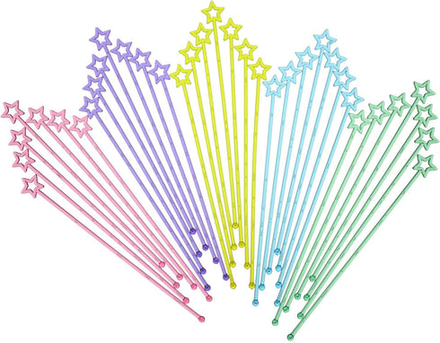 100 Pieces 9.1 Inch Plastic Swizzle Sticks Cocktail Stirrers for Bar, Disposable Multicolor Star Top