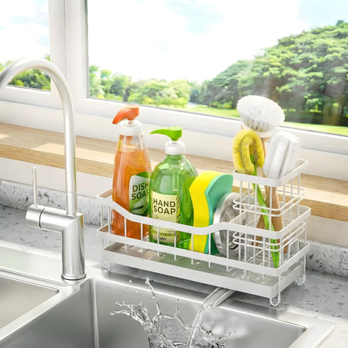 Sponge Holder for Kitchen Sink, Rustproof Sink Caddy Organizer with Dish Brush
