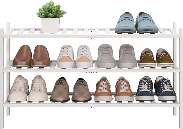 BMOSU 3-Tier Bamboo Extended Shoe Rack Premium Stackable Shoe Shelf Storage Organizer
