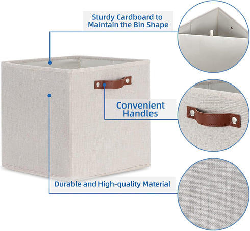 Temary Fabric Storage Cubes with Dual Leather Handles, 4 Pack Cube Baskets 13x13 for Home, Office, Nursery