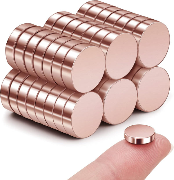 SMARTAKE 45 Pcs Small Round Refrigerator Magnets, 10x2.6mm Neodymium Office Magnets for Fridge, Whiteboard, Rose Gold