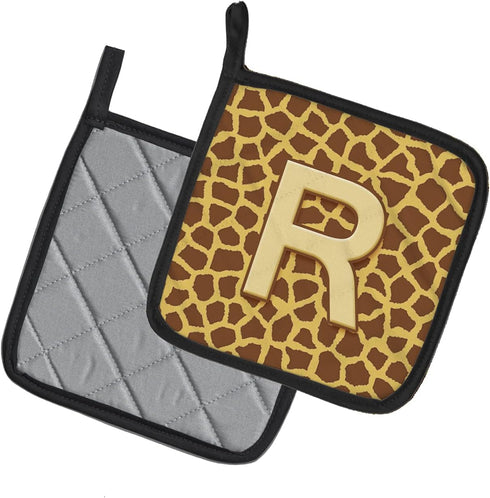 Caroline's Treasures CJ1025-RPTHD Letter R Initial Monogram, Giraffe Pair of Pot Holders, 7 1/2 x 7 1/2