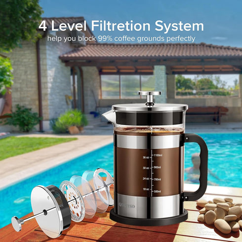 51oz 304 4 QUQIYSO French Press Coffee Maker Stainless Steel French Press with Filter, Heat Resistant Durable, Easy