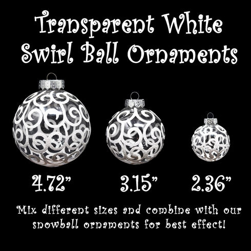 SLEETLY White Ornaments for Farmhouse Christmas Tree, Shatterproof Plastic 2.36 Inch Clear Swirl, Set of 18
