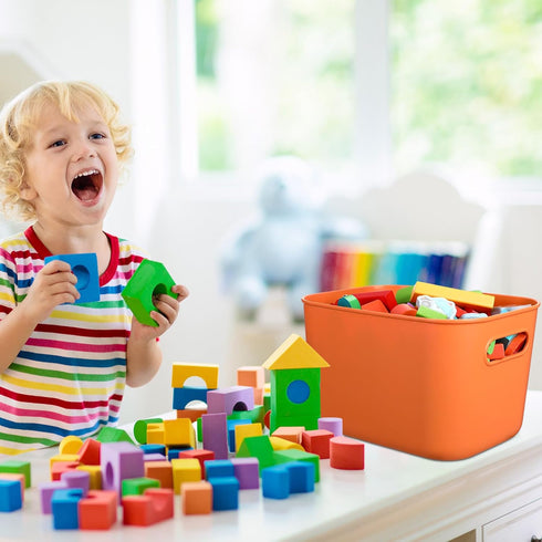 Hoolerry 8 Pieces Colorful Storage Bins with Lid and Handle - Stackable Plastic Baskets for Bedroom Office
