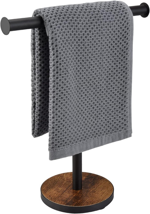 Countertop Hand Towel Stand, Free Standing Towel Rack with Weighted Wood Base for Bathroom and Kitchen