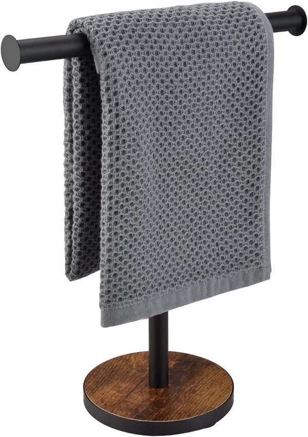 Countertop Hand Towel Stand, Free Standing Towel Rack with Weighted Wood Base for Bathroom and Kitchen