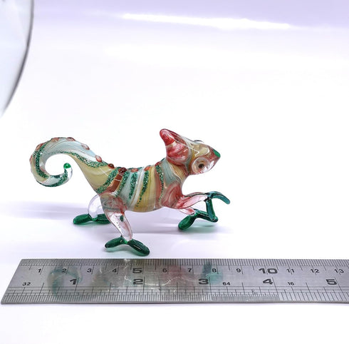 Chameleon Miniature Hand Blown Glass Art Figurines, Collectible Gift Home Decor (3" Red Green)
