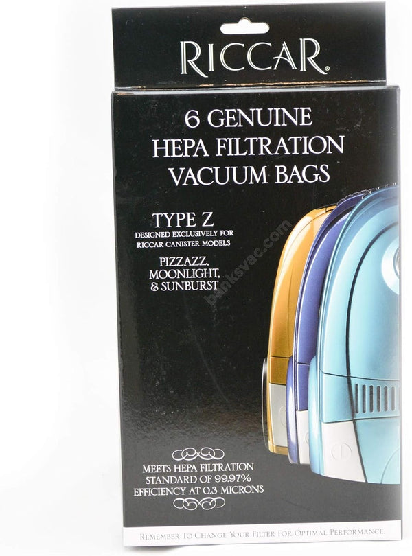 Riccar RZH-6 HEPA Bags for Moonlight, Sunburst Compact Canister Vacuums, 6 pk.