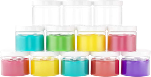 Healthy Packers 8 oz Slime Containers (12 Pack) - Clear Plastic Food Storage Jars with Water-tight Lids and Labels