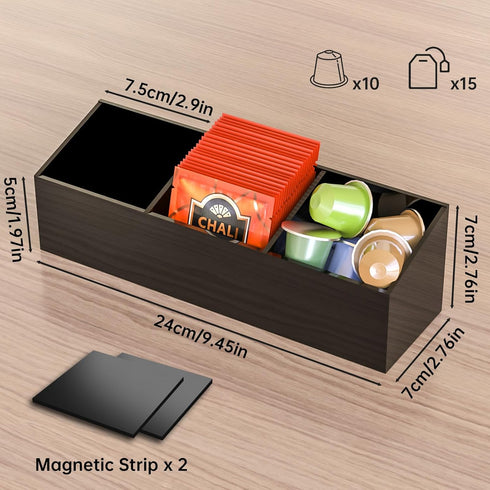 NiHome Magnetic Three-Compartment Acrylic Tea Bag Organizer, Durable Storage Solution for Tea Bags (Black)