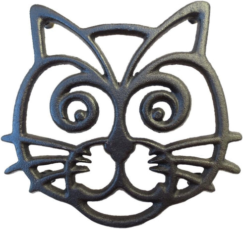 Cat Trivet - Black Cast Iron - Kitchen & Dining Table Accessory - Housewarming & Cat Lover Gifts - 6.6 by 6.3 in
