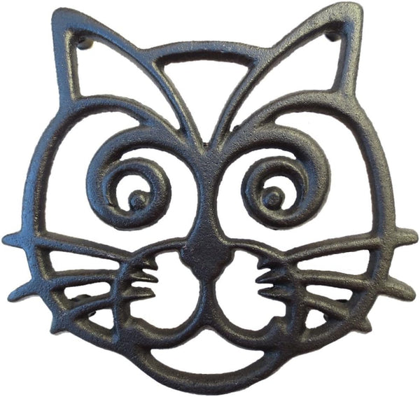 Cat Trivet - Black Cast Iron - Kitchen & Dining Table Accessory - Housewarming & Cat Lover Gifts - 6.6 by 6.3 in