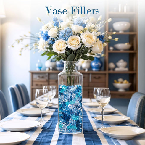 DomeStar 150PCS Premium Blue Fake Ice, Acrylic Ice Rocks Plastic Stones Crushed Ice Cubes for Vase Fillers Nautical