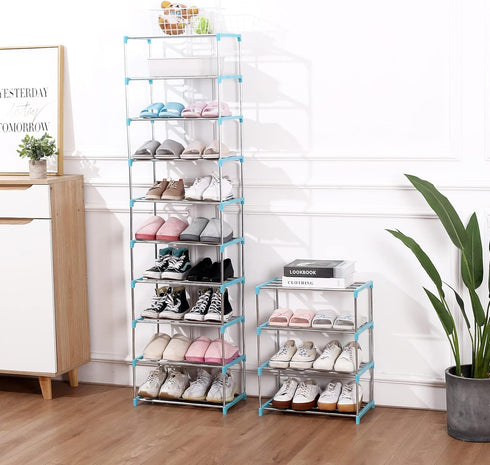 Closet (4-Tier, Jucaifu Stackable Small Shoe Rack, Entryway, Hallway and Space Saving Storage and Organization Blue)