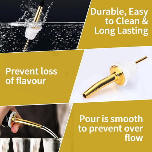 SuproBarware Liquor Bottle Pourers - Stainless Steel with Clean Brush, Rustproof Metal Alcohol Pouring Tubes for Home