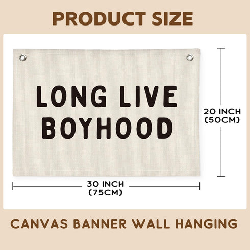 Long Live Boyhood Banner, Boy Nursery Decor, Linen Banner Wall Hanging Flag Decor for Nursery Playroom Toddler Boys