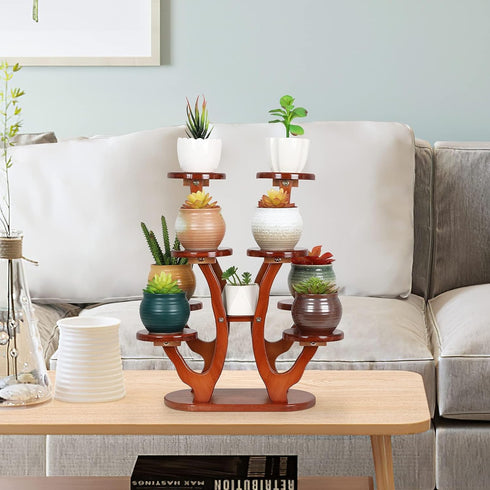 9 Tiers Small Windowsill Plant Shelf Indoor,Bamboo Succulent Plant Stand for Desk,Multi-Layered Tabletop Plant Holder