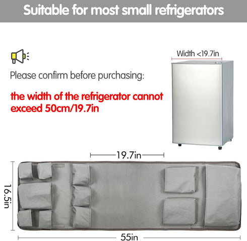 Extended Mini Fridge Caddy Organizer, 55" x 16.5" with 11 Pockets for Flatware, Drinks, Paper Goods, Gray