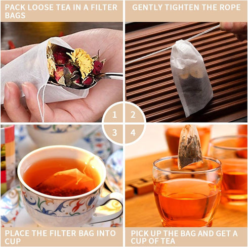 400 Pack Disposable Drawstring Tea Filter Bags - Safe & Natural Unbleached Paper Tea Infuser for Loose Leaf Tea