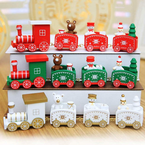 3 Pack Set Happy Trees Christmas Decorations Indoor - Wooden Train Xmas Table Decor & Christmas Knick Knacks
