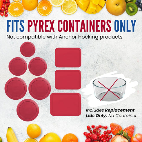 Replacement Lids for Pyrex Containers, 1-Cup (1), 2-Cup (2), 4-Cup (2), 7-Cup (1), 3-Cup (2), 6-Cup Round Rectangle