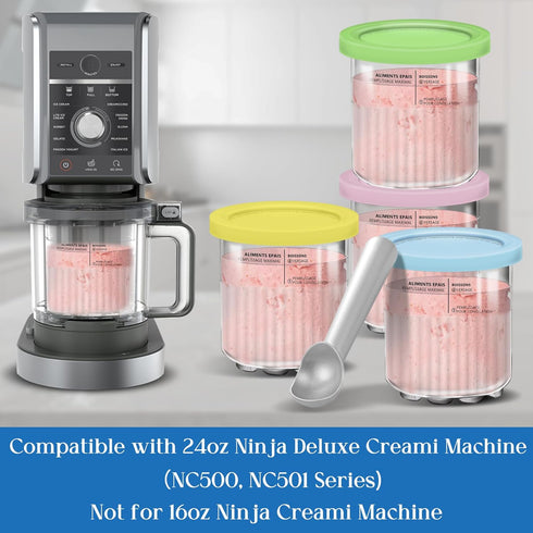 4 Pack 24 oz 11-in-1 Set, NC501 NC500 Creami Pints and Lids for Ninja - Deluxe Creamy Icecream Containers Cups Jars