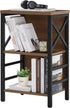 Small Bookcase, 3 Tier Industrial Short Bookshelf with Metal Frame, Rustic Brown Low Bookshelf for Small Spaces