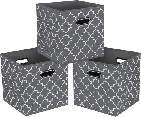 Fabric Cloth Storage Bins, Foldable Cube Organizer with Dual Handles, Set of 3 for Home Storage (Gray Light)