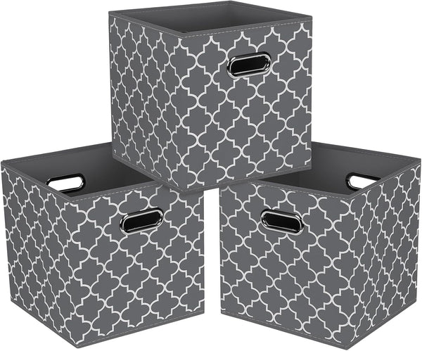 Fabric Cloth Storage Bins, Foldable Cube Organizer with Dual Handles, Set of 3 for Home Storage (Gray Light)