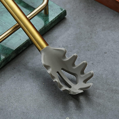 Gold Spaghetti Spoon, Berglander Non-stick Silicone Pasta Server with Titanium Gold Plating Handle