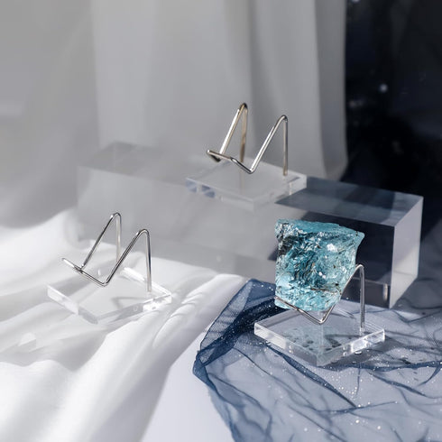 4 Pcs Rock Display Stand with Metal Arms and Acrylic Base, Decorative Easel for Mineral Crystal Display