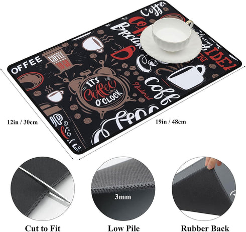 SHACOS Coffee Mat 2pcs, 12x19 Inch Absorbent Non-Slip Rubber Coffee Bar Mats for Countertop Accessories