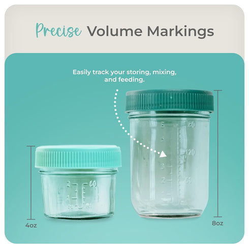 Mason Bottle Breast Milk Storage Glass (4oz & 8oz, 8-Pack) - Reusable Airtight Stackable Baby Food Jars with Lids